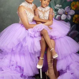 Vestidos da menina inchado flor menina para casamento em camadas tule renda apliques crianças concurso festa de aniversário vestido girls252h