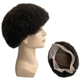Full spets 4mm Mongolian Virgin Human Hair Replacement Root Afro Kinky Curl Full spets peruk för svarta män