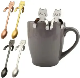 Edelstahl Kaffee Tee Löffel Langen Griff Kreative Mini Katze Löffel Trinken Tools Küche Gadget Besteck Geschirr 1011