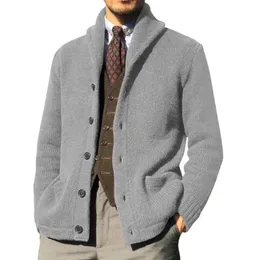 メンズセーター2023冬の温かいラペルカーディガンメンジャケットSスリムフィットニットセーターコート太いセーターコート231010