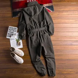 Männer Hosen Herbst Herren Hoody Overalls Langarm Overall Jogger Cargo Hip Hop Casual Overalls Schärpen Einteilige Strampler