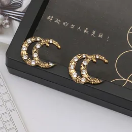 Vintage placcato oro designer di marca Sier doppie lettere stud geometriche donne famose rotondo cristallo strass perla orecchino da sposa