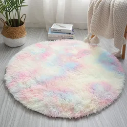 Mattor 60 cm Rainbow Round Rug Living Room Decor Anti-Scid Shaggy Kids Long Plush Rugs For Bedroom Decoration 231010