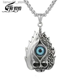 Outros acessórios de moda Punk Guardian Eye Skull Long Men Colares Corrente de Aço Inoxidável Terror Halloween Ghost Colares Para Homens Colar Charme Presente Q231011