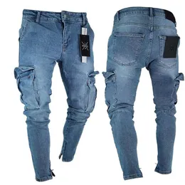 Jeans masculinos E-BAIHUI homens angustiados magro designer mens calças finas retas hip hop jogging lf806 tf806223s