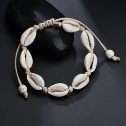 3 pezzi nero bianco boho naturale ragazze conchiglie braccialetti con ciondoli per le donne gioielli da spiaggia bracciali di corda fatti a mano braccialetti gioielli regalo174S