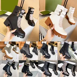 Designer Boots Martin Desert Boot Monolith Genuine Leather High Heel Ankle Shoes Women Boots Diamond Vintage Print Shoes Classic Lace Up 34-40