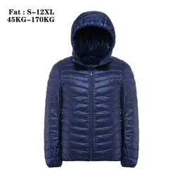 Erkekler Down Parkas büyük boy 11xl 12xl erkekler bahar ceketleri kaliteli erkekler ultra ışık aşağı ceket 90% beyaz ördek aşağı erkek kapüşmeli portatif ceket 231010