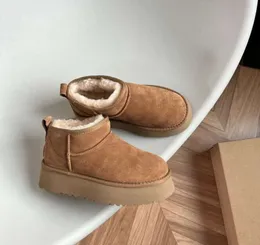 Ultra Mini Boot Designer Woman Platform Snow Boots Australia Päls Skor riktiga läder Kastanj Ankel Fluffiga stövlar för kvinnor Antilope Brown Color QQ