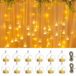 Candle Holders 6/12Pcs Mini Hanging Glass Tealight Globe Candle Holder with LED Candle for Wedding Party Tree Decoration 231010