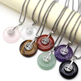 Pendant Necklaces Reiki Crystal Big Hole Beads Necklace Natural Stone Amethyst Tiger Eye Stainless Steel Chain Choker Jewelry