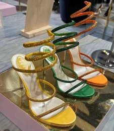 Sandaler Rhinestones Snake Strass Stiletto Rene Caovilla Cleo 95mm Evening Shoes Women's High Heels Ankel Wraparound Luxury Designer Factory 885ESS