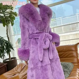 Womens Fur Faux Winter Fashion MidLength Large Collar Lapel LongSleeved Belt Loose Imitation Thickened Warm Coat 231010