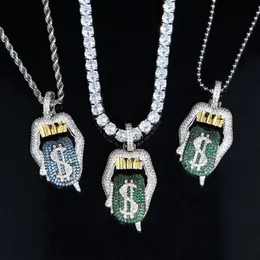 Nya All Hallows 'Day Gift -smycken för kvinnor Iced Out Bling CZ Tennis Chain Tongue Pendant Drip Dollar Lip Necklace196i