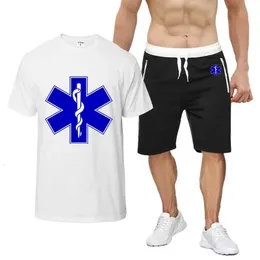 Trainingspakken voor heren EMT Emergency Ambulance 2024 Heren zomer twee stukken Casual trainingspak Set met korte mouwen T-shirtShorts Fitness Sportkleding 231011