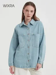 سترات نسائية Wixra Women Denim سترة فضفاضة انخفاض طوق Femme الجينز الكلاسيكي غير الرسمي Colthes Autumn All-Match Outwear Coats 231010