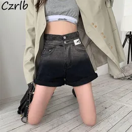 Shorts femininos gradiente mulheres denim verão estilo coreano chegada solta cintura alta sexy all-match moda retro streetwear estética