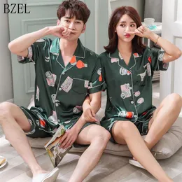 Women's Sleepwear BZEL Couple Pajamas Pijamas Women Satin Pyjama Woman Home Wear Silk Set Suit Big Size Drop282Z