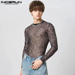 T-shirts pour hommes Beau bien ajusté Tops Incerun Spider imprimé Seethrough Mesh T-shirts Loisirs Mâle Serré Élastique Mince Camiseta S5XL 231011