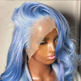 180Density Light Blue Lace Front Wig Human Hair Lace Front Colored Red/green/grey /white Cosplay Synthetic Wigs HD Transparent Lace Frontal Wig