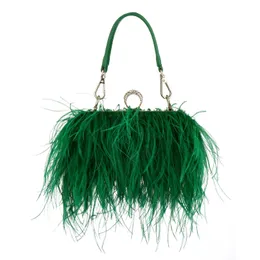 Torby wieczorowe luksusowe struś piórko dla kobiet łańcuch na ramię crossbody torba brzęcząca impreza torebka zielona torebki ślubne 231010