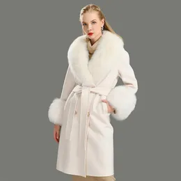 Womens Wool Blends Jxwatcher Coat Women Pied De Poule Natural Fur Collar Cashmere Long Outerwear Ladies Streetwear Selling 231010