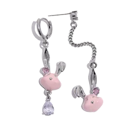 JINYOU KE013EN Copper Cute Pink Rabbit Drop Dangle Asymmetry Earrings Lovely Girls Jewelry Charms Gift Silver Color Plated New