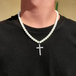 Collane con ciondolo Personalità minimalista europea e americana Croce Collana di perle Tendenza Accessorio hip-hop Uomo Donna Clavicola