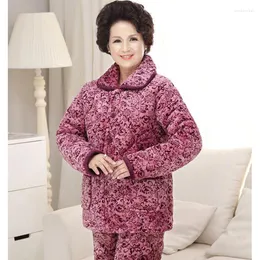 Home Clothing Middle-aged Old Coral Velvet Pajamas Sets 2023 Winter Women's Sleep & Lounge Thick Warm Flannel Homewear