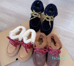 Designer tofflor Cabin Manschett Trainer Platform Lace Up Boots Snow Women Ankle Booties Sheepskin Winter