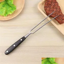 Bbq Tools Accessories Portable Outdoor Barbecue Tool Wooden Handle Fork Food Drop Delivery Home Garden Patio Lawn Cooking Eating Ot93B