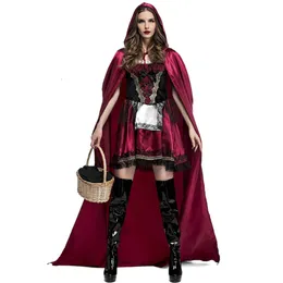 Klä långa Cape Set Little Red Riding Hood kostym Vuxna damer Halloween Fairy Tale Cosplay Fancy