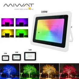 정원 장식 RGB LED 홍수 조명 100W 50W 30W 20W IP68 방수 야외 스포트라이트 반사 램프 램프 조경 231011