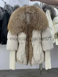 Futro dla kobiet sztuczne futro 2023 Zimowe puffer płaszcza dużego futra prawdziwego lisa futra gruba luksusowa odzież wierzchnia kobieta 90% biała kaczka J231011