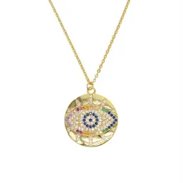 Boho 2019 na moda ouro clássico turco mau olho pingente colar para menina pavimentada minúsculo lindo arco-íris cz chique jóias femininas presentes277y