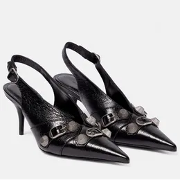 Sapatos de vestido de couro de pele de cordeiro estilingue apontou dedos fivela embelezado stiletto bombas desfile de moda sapatos de noite mulheres designer de luxo saltos altos 34-42 com caixa