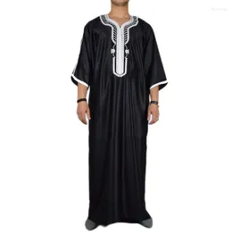 Ethnic Clothing Men Robe W/ Mid-length Sleeve Traditional Muslim Eid Middle East Arab Jubba Thobe Dress For Four Seasons