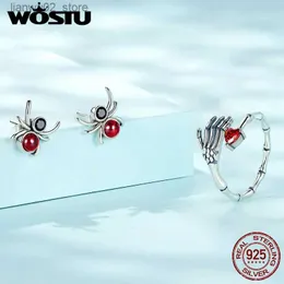 Autres accessoires de mode Wostu 925 Sterling Silver Cool Black Red Spider Stud Boucles d'oreilles pour femmes Cute Girl Ear Studs Halloween Collection Bijoux Cadeau Q231011