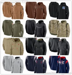 Brown 2023 Salute to Service Tom Brady Pullover Hoodies Mac Jones Hunter Henry Matthew Judon Slater Strange Elliott Juju Smith-Schuster Full-zip الرجال الشباب