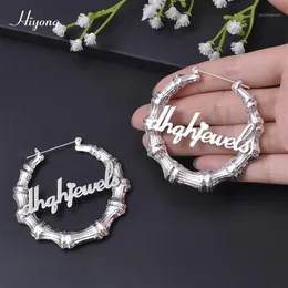 Hoop Huggie Hiyong 70 mm 90 mm Niestandardowe nazwy kolczyki Dostosuj Hiphop Bamboo Earring dla kobiet w stylu biżuterii mody1262p