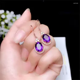 Baumelnde Ohrringe, natürlicher violetter Amethyst, Tropfen für Damen, Herren, Heilung, Geschenk, Reiki-Kristallstein, 10 x 8 mm, Perlen, 925er Silber, Schmuck