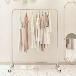 Silver stainless steel clothes rack with wheels bedroom furniture clothing bags display shelves House decoration floor hanger shop display