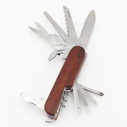 Многофункциональный инструмент 11 в 1, складной карманный нож из нержавеющей стали, многофункциональный инструмент для кемпинга, EDC, деревянная ручка