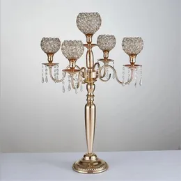Świece 80 cm/ 31,5 "posiadacze świec 5-ramię metalowe złoto/ srebrne Candelabras Crystal Candlesticks na ślubne elementy Centerpiecs 1 PCS 231010
