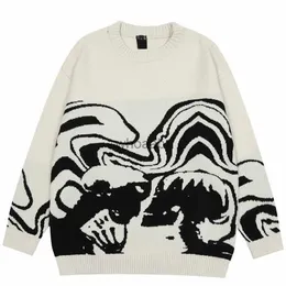Women's Sweaters Y2K sweater loose pullover in autumn slim hip-hop street knitted black-and-white homemade head YQ231011