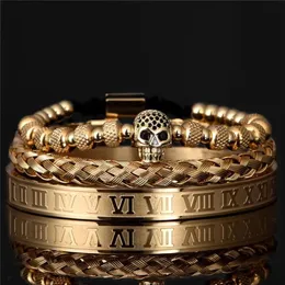 Charm Armbänder 3PCS Set Luxus Royal Crown Skull Armband Männer 2021 Einzigartige Design Goldfarbe geflochten