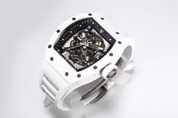 Armbanduhren Luxus MZS RM055 Weiße Keramik Bubba Watson Herrenuhr Skelett Das Handaufzugswerk Wasserdicht 24 Monate mit Box