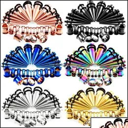 Jewelry Plugs Tunnels Body Jewelry 28Pcs/Set Ear Stretching Kit And Tapers Gauges Set Stainless Steel Taper With Earring Otnit Drop De Dh4M6