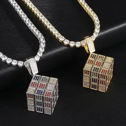 Iced Out Magic Cube Pendant Multicolor Micro Pave Cubic Zircon Necklace For Men Women Gifts Fashion Hip Hop Jewelry X0509306X