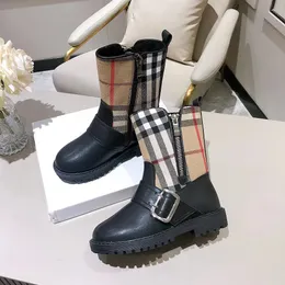 Baby meisje snowboots schoenen plaid designer kind mode winter warme schoen sneakers echt leer vamp meisjes bont sneeuwlaars